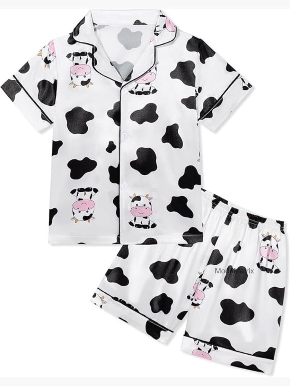 Toddler Silk Pajama Set Short Sleeve Button Up Pjs for Girls Boys 2-7 Years